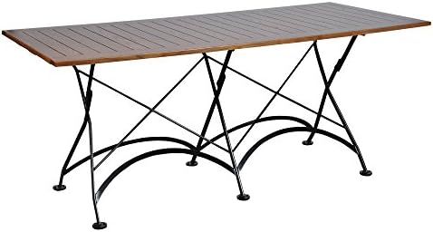 Furniture DesignHouse French Café Bistro Folding Table, Jet Black Frame, 32" x 72" x 29" Height, Rectangular European Chestnut Wood Slat Top with Walnut Stain