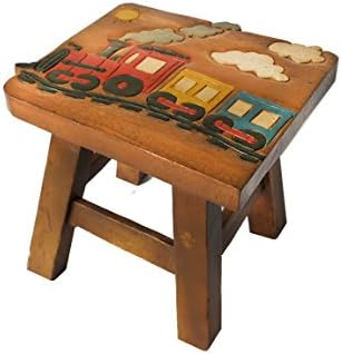 Wooden Carvings Cute Train Rain Tree Shower Stool Seat for Kids Fishing Garden