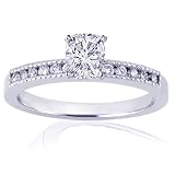 0.90 Ct Cushion Cut Petite Diamond Engagement Ring Channel W Milgrains SI1 GIA WHITE GOLD