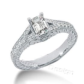 Buy 14K White Gold Emerald Cut Diamond Semi-mount Engagement Setting (0.33ct.tw, HI Color, SI2-3... by Amcor Design