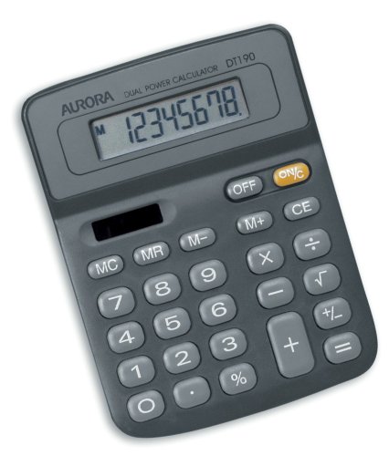 Aurora DT190 Dual Power Angled Display 8 Digit Desktop Calculator