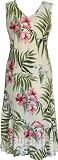 Tea Length Sleeveless Dress - Pale Hibiscus Orchid V-Neck Pull Over Style Hawaiian Aloha Long Tank Dress - Regular Size