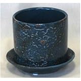 インテリアポット(植木鉢/プランター) ヘイジークラック ラウンド型/22cm 受皿付 ネイビー(紺) 〔ガーデニング用品/園芸〕