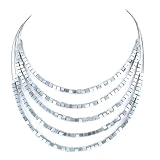 Silver Colored Square Bead Five-Strand Necklace