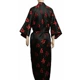 Traditional Chinese Calligraphy Silk Kimono Robe, One Size