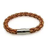 Copper Braided Cord Leather Bracelet With Stainless Steel Magnetic Clasp