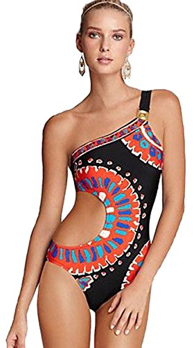 PEGGYNCO Womens Trina Turk Yucateca One Shoulder One Piece Swimwear Red Medium