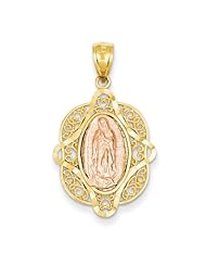 14K Two-tone Gold Rose Virgin Mary Pendant