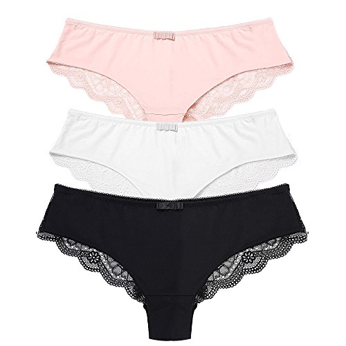 Ekouaer Women's Comfort Lace Cheeky Hipster Panty Plus Size 3 Pack