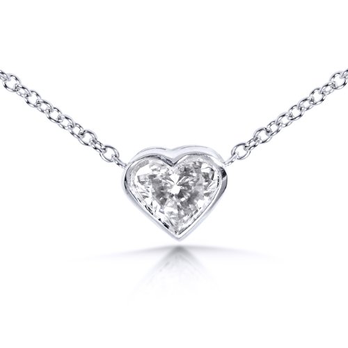 1/4 Carat Heart-Shaped Bezel Set Diamond Solitaire Necklace (HI/SI1-SI2) in 14k White Gold (16 Gold Chain Included)