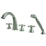 41qfRwpZDmL. SL160  Kingston Brass KS23615AX Roman Tub Filler with Hand Shower with Metal Cross Handle, Polished Chrome, 5 Piece