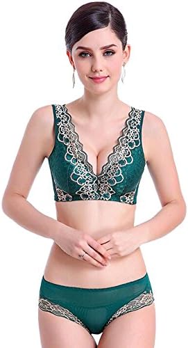 YARSKI Women Lace Cotton Thick 3/4 Cup Push Up Adjustable Bra Underwear Set 38/85BC Green