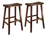 Winsome 94189 walnut Beechwood SET OF 2 BAR STOOL 29 INCH SADDLE SEAT