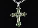 Silver Tone Lime Green Peridot Crystal Rhinestone Heart Cross Pendant Necklace