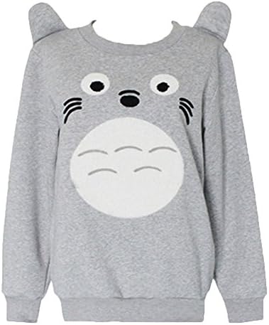 MapleClan 3D Cute Totoro Printed Long Sleeve Pullover Fleece - M