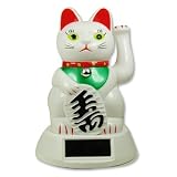 Japanese Maneki Neko Fortune Cat Lucky Cat White Solar Powered Waving Arm!