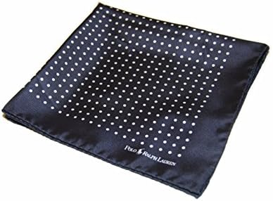 Polo Ralph Lauren Men Silk Satin Pocket Square Italy Polka Dot Navy Blue White