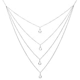 Sterling Silver Graduated Four Chain Drop Necklace W/ Clear CZ Briolette 16+2in