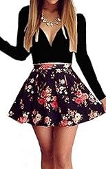 Sexy V-neck Cocktail Cotton/Polyester Long Sleeves Floral Print Club Dress/Mini Dress 