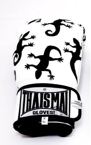 Holy Tattoo Muay Thai Style Boxing Gloves 16 Oz. Weight Velcro Wrist Strap 100% Leather White Colors