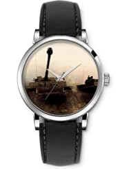 SPRAWL Aanalog Fashion Series Silver Ladies Watches of Genuine Black Leather Strap,Unique Wrist Watch for Women Girls Designed with Battle tanks