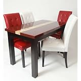 5 Piece Artificial Burgundy Marble Dining Set , Table with 4 Stitches Chairs