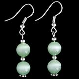 EXP Handmade Green Cat's Eye & Silver Beaded Earrings