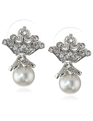 Betsey Johnson "Crystal Rhodium" Crystal Crown and Pearl Drop Earrings