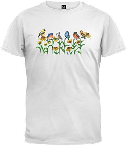 Birds on Flowers White T-Shirt - Medium