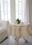 Vintage Handmade Batternburg Embroi Cotton Table Cloth-off White 51"