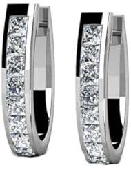 1.00 ct Ladys Princess Cut Diamond Hoop Earrings in 14 karat White Gold
