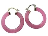 Pink Jade Large Traditional Hoop Earrings, 14k Gold