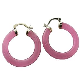 Pink Jade Large Traditional Hoop Earrings, 14k Gold by Golden Dragon