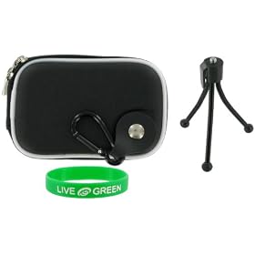 Hard EVA (Black) Case and Tripod for Flip Mino Camcorder Blue Lightshow