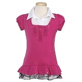 Stylish Little Girl Pink Collared Floral Short Sleeve Layer Shirt 4-14