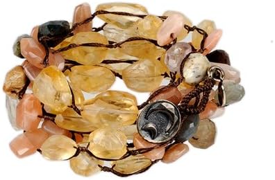 Love Heals 42 Inch Mikonos Silver Necklace or Wrap Bracelet in Sunstone & Citrine