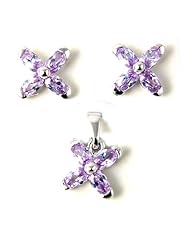 Rhodium Plated Sterling Silver Earring-Pendant Set with CZ Stones