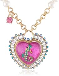 Betsey Johnson "Jewels of the Sea" Sea Horse Heart Pendant Necklace, 19"