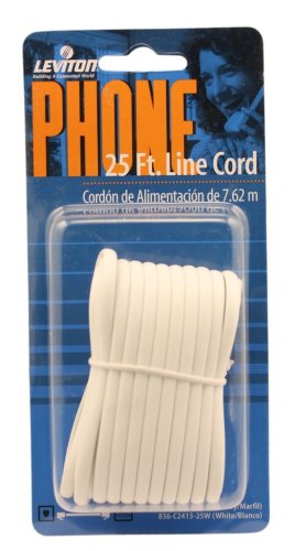 Leviton C2413-25W 25-Feet Flatwire Modular Phone Line Cord with Modular Plugs, White
