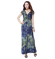 Plus Size V-neck Summer Short Sleeves Leopard Print Cotton Maxi Dress 