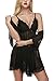 Avidlove Women 3 Pieces Set V-Neck Lingerie Lace Babydoll Mesh Chemise Outfits Black