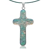 Sterling Silver Dichroic Glass Turquoise Color and Sugar Glass Cross Pendant on Stainless Steel...