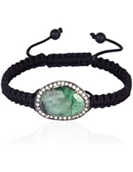 18k Yellow Gold Black Onyx Beads Emerald Bracelet .925 Sterling Silver Macrame Fashion Jewelry