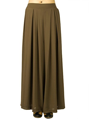 Persun Women's Loose Pleated Chiffon Wide Leg Elastic Waist Palazzo Pants