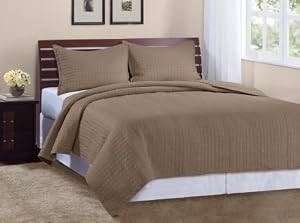 Marcini Luxury Queen Size 3-piece Cotton Quilt Bedspread Set, Latte
