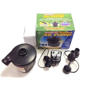 Electric Rechargeable Air Pump for Airbeds & Inflatables. Use cordless when charged for ultimate portability. Comes with various valves. Camp air bed Inflator and deflator. Ideal camping airpump.