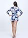 Choies Women's Blue Floral Sweetheart Long Sleeve Tie Waist Romper Playsuit