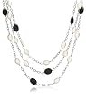 Sterling Silver Triple-Strand Black Onyx & Freshwater Cultured Pearl Necklace, 18"