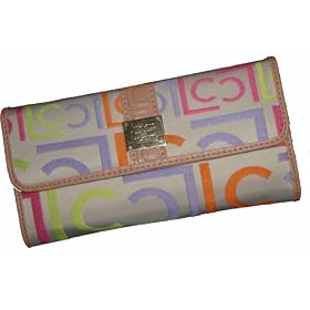 Ladies Liz Claiborne Checkbook Wallet White Multi Heritage Flats Boxed