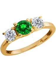 1.38 Ct Round Green Created Emerald G/H Diamond 18K Yellow Gold Ring